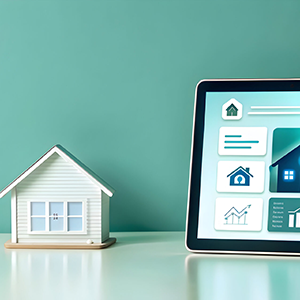 tablet with holographic home office icon project management icon concept as photo featuring scaled